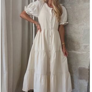 Elegant Cream Button-Down Maxi Dress
